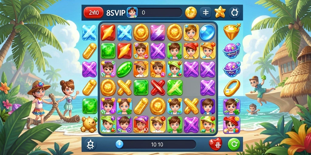 Screenshot gameplay 8SVIP menunjukkan keseruan permainan Match-3.