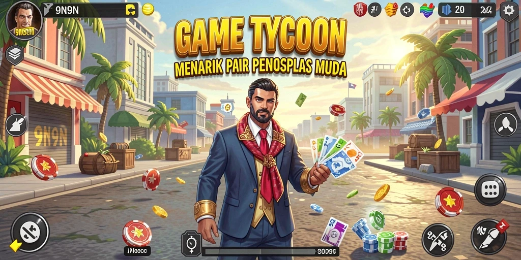 Tangkap layar gameplay <strong>9N9N</strong> menampilkan manajemen bisnis yang intens.