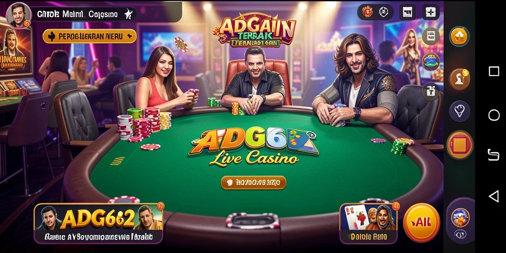 Screenshot ADG62 menampilkan dealer langsung dalam suasana kasino yang menegangkan.