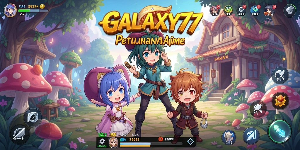 Tangkapan layar utama GALAXY77 menampilkan aksi seru dalam dunia Anime.