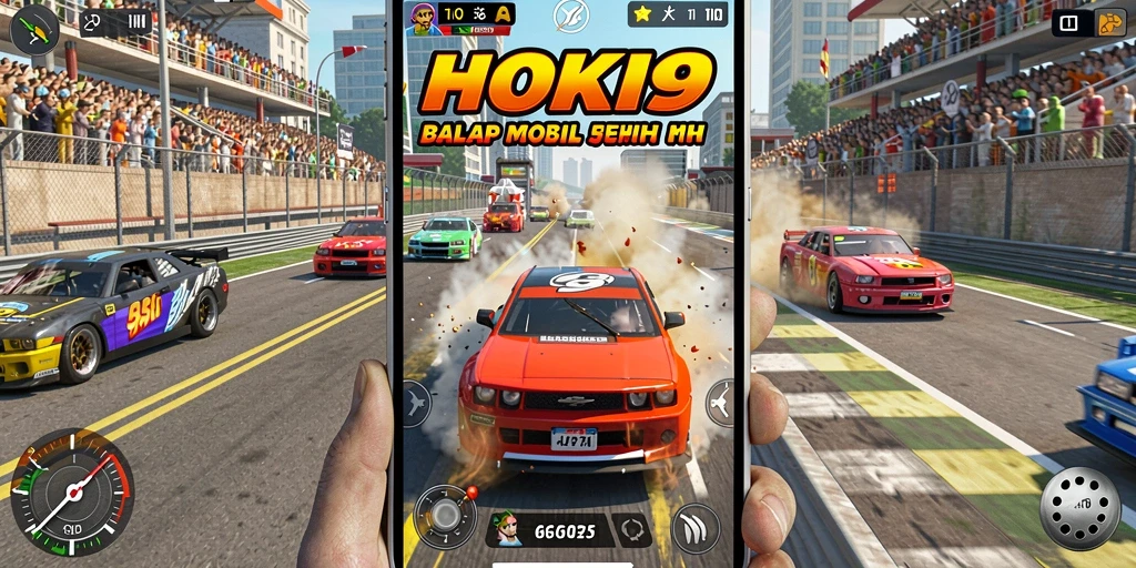 Tangkapan layar HOKI9 menampilkan aksi balap mobil yang mendebarkan.