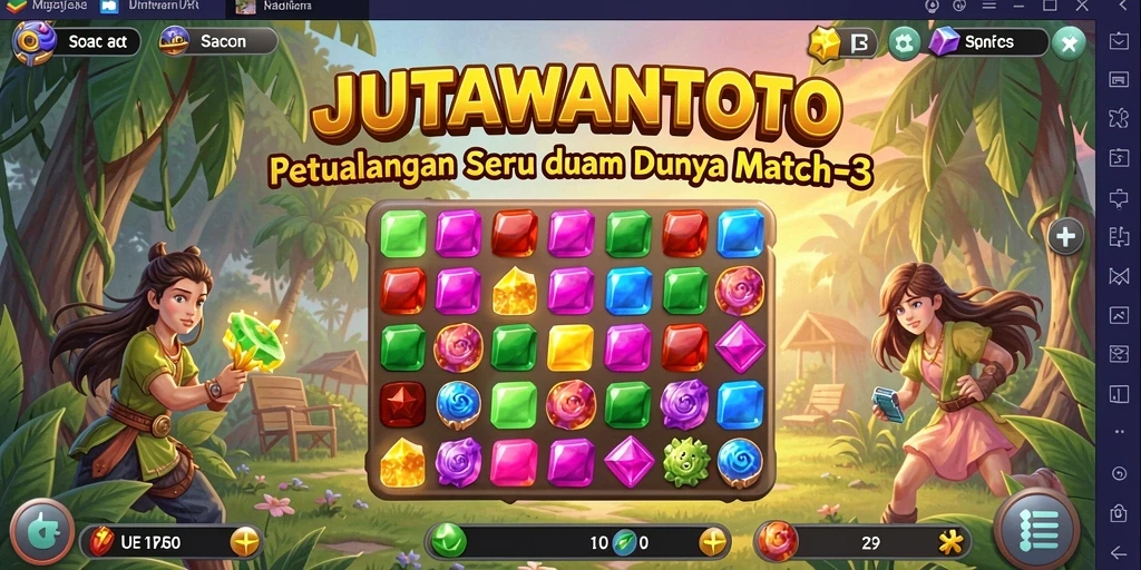 Tampilan screenshot JUTAWANTOTO menunjukkan gameplay seru di dunia Match-3.