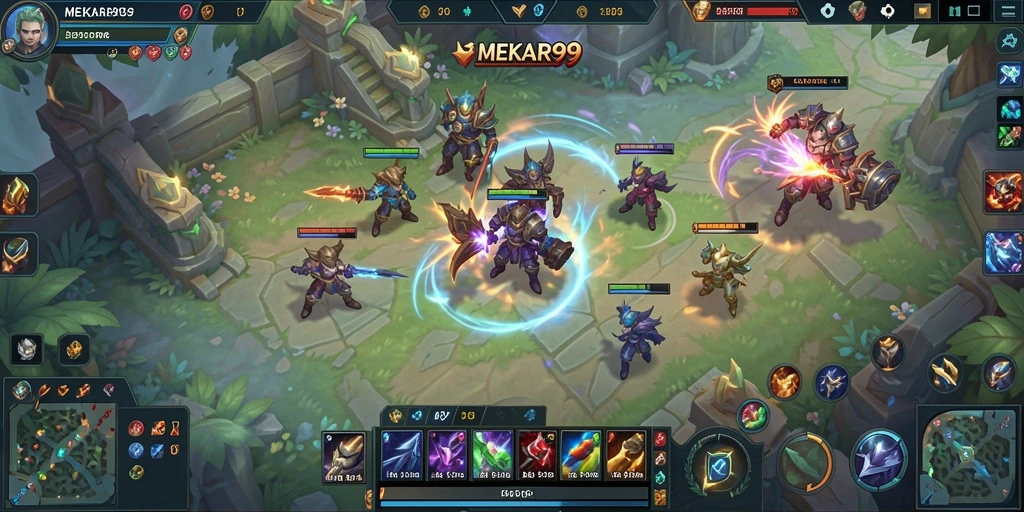 Gameplay seru di MEKAR99 saat bertarung di arena.