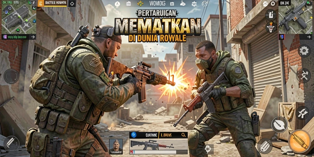 Gameplay seru di OKJK dengan aksi Battle Royale yang mendebarkan.
