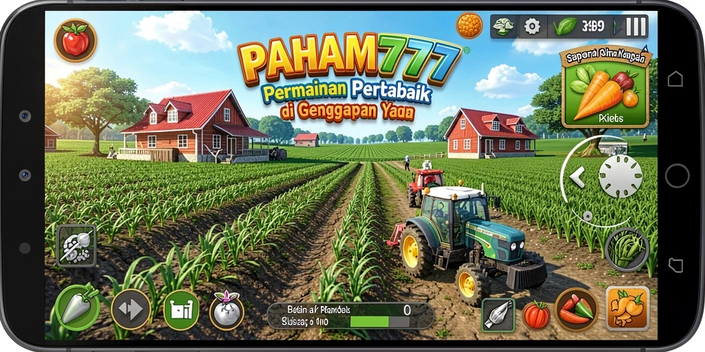 Tampilan gameplay <strong>PAHAM777</strong> yang menampilkan aktivitas bertani dan panen.