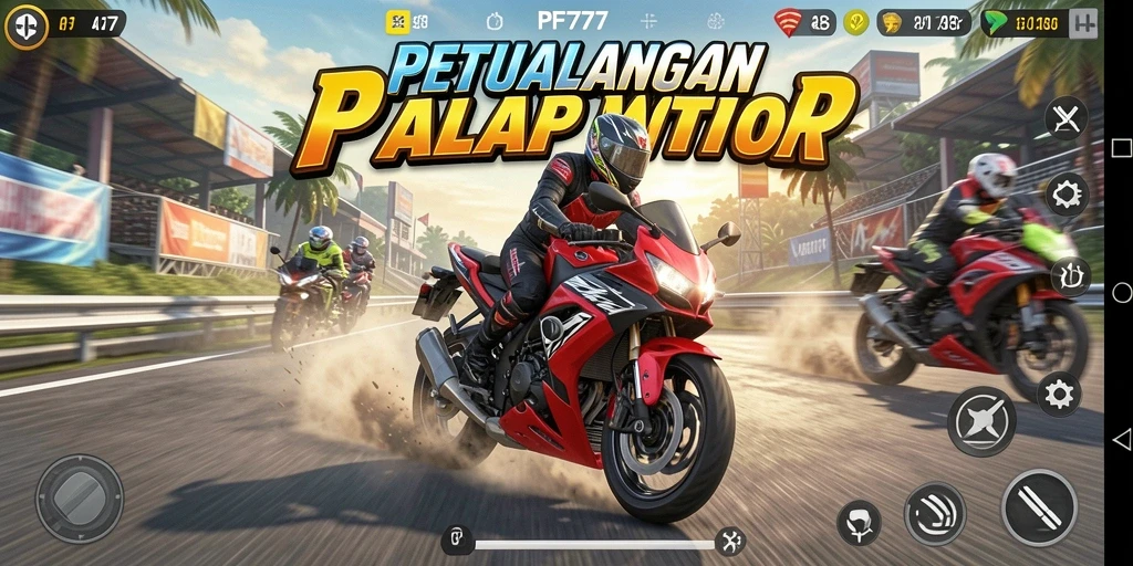 Tangkapan layar yang menampilkan aksi balap motor seru di PF777.