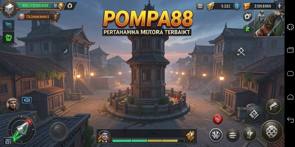 Tampilan gameplay POMPA88 dengan menara dan aksi pertahanan yang intens.