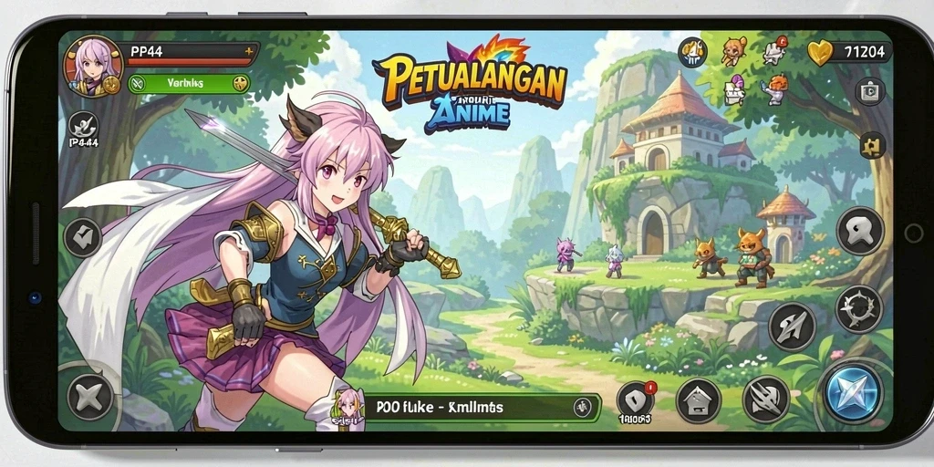 Screenshot gameplay PP444 menampilkan aksi karakter anime yang mendebarkan.