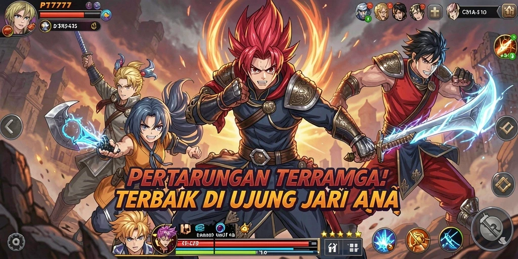 Tampilan gameplay PT777 yang penuh aksi dan karakter anime menarik.