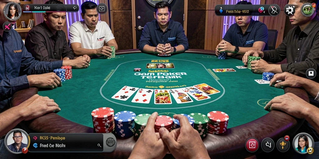 Tampilan gameplay Poker yang seru di RK55 dengan pemain aktif.