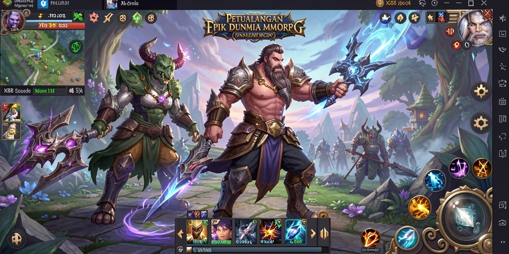 Screenshot X88 menampilkan pertempuran epik dalam dunia MMORPG yang luas.